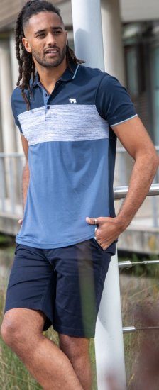 D555 Leeds Cut And Sew Polo With Jacquard Collar And Cuffs Navy - Polo shirts - Grote Maten Poloshirts Heren