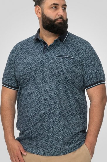 D555 Woolwich AOP Polo Shirt With Ribbed Collar Blue - Polo shirts - Grote Maten Poloshirts Heren