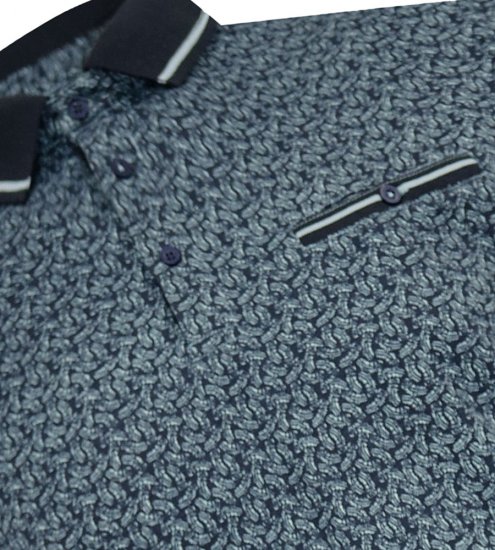 D555 Woolwich AOP Polo Shirt With Ribbed Collar Blue - Polo shirts - Grote Maten Poloshirts Heren