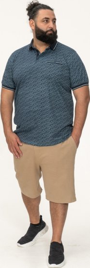 D555 Woolwich AOP Polo Shirt With Ribbed Collar Blue - Polo shirts - Grote Maten Poloshirts Heren