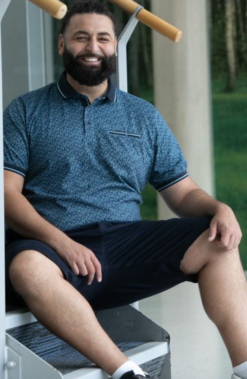 D555 Woolwich AOP Polo Shirt With Ribbed Collar Blue - Polo shirts - Grote Maten Poloshirts Heren