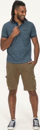 D555 Woolwich AOP Polo Shirt With Ribbed Collar Blue - Polo shirts - Grote Maten Poloshirts Heren