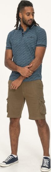 D555 Woolwich AOP Polo Shirt With Ribbed Collar Blue - Polo shirts - Grote Maten Poloshirts Heren
