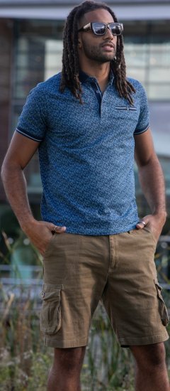 D555 Woolwich AOP Polo Shirt With Ribbed Collar Blue - Polo shirts - Grote Maten Poloshirts Heren