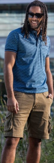 D555 Woolwich AOP Polo Shirt With Ribbed Collar Blue - Polo shirts - Grote Maten Poloshirts Heren