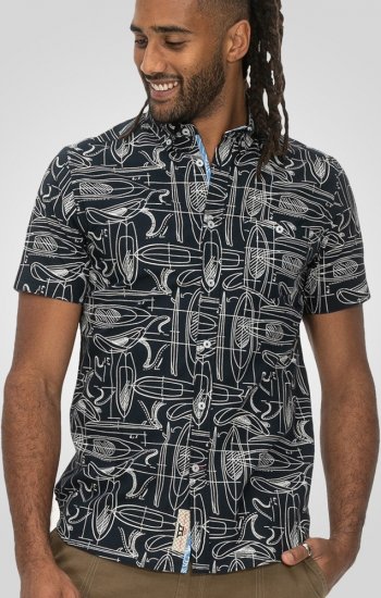 D555 Worthing Surf AOP Short Sleeve Button Down Collar Shirt Navy - Hemden - Overhemden Grote Maten Heren