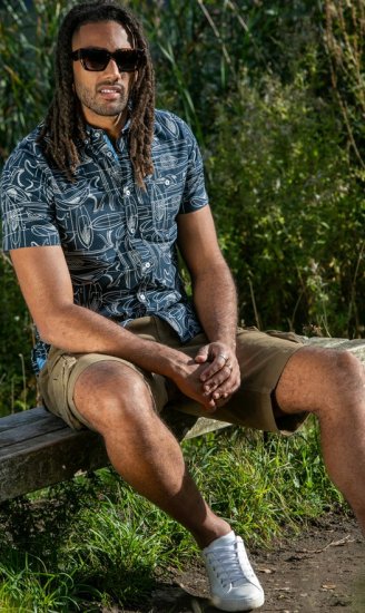 D555 Worthing Surf AOP Short Sleeve Button Down Collar Shirt Navy - Hemden - Overhemden Grote Maten Heren