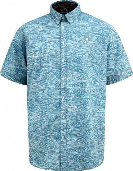 D555 Torquay AOP Short Sleeve Button Down Collar Shirt Blue Wave - Hemden - Overhemden Grote Maten Heren