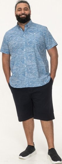 D555 Torquay AOP Short Sleeve Button Down Collar Shirt Blue Wave - Hemden - Overhemden Grote Maten Heren