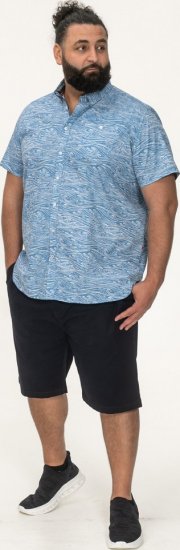 D555 Torquay AOP Short Sleeve Button Down Collar Shirt Blue Wave - Hemden - Overhemden Grote Maten Heren