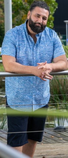 D555 Torquay AOP Short Sleeve Button Down Collar Shirt Blue Wave - Hemden - Overhemden Grote Maten Heren
