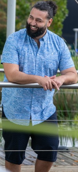 D555 Torquay AOP Short Sleeve Button Down Collar Shirt Blue Wave - Hemden - Overhemden Grote Maten Heren