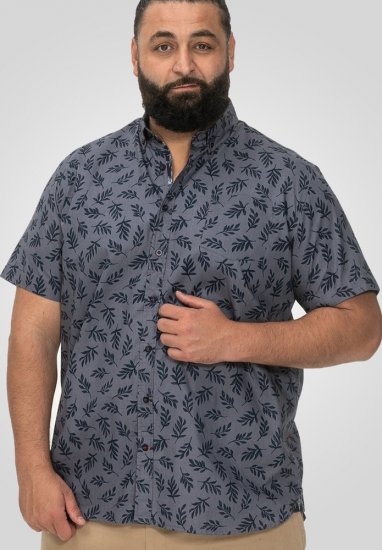 D555 Kettering Hawaiian Leaf AOP Short Sleeve Button Down Collar Shirt Denim - Hemden - Overhemden Grote Maten Heren