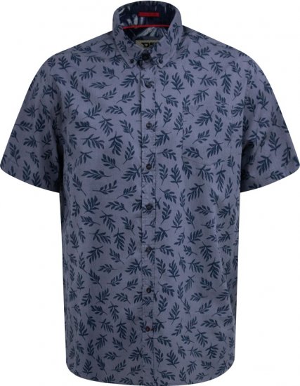 D555 Kettering Hawaiian Leaf AOP Short Sleeve Button Down Collar Shirt Denim - Hemden - Overhemden Grote Maten Heren