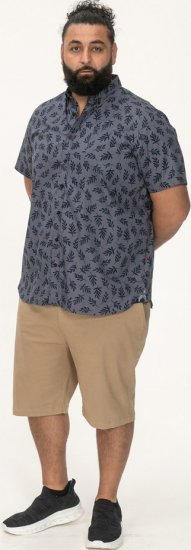 D555 Kettering Hawaiian Leaf AOP Short Sleeve Button Down Collar Shirt Denim - Hemden - Overhemden Grote Maten Heren