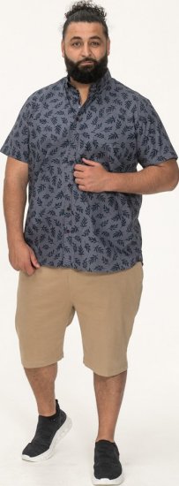 D555 Kettering Hawaiian Leaf AOP Short Sleeve Button Down Collar Shirt Denim - Hemden - Overhemden Grote Maten Heren