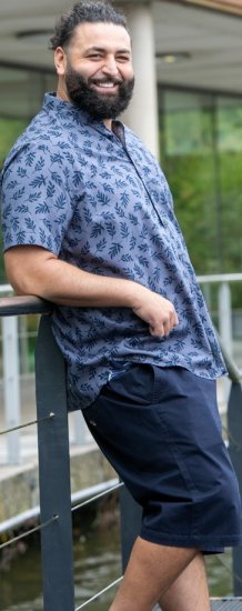 D555 Kettering Hawaiian Leaf AOP Short Sleeve Button Down Collar Shirt Denim - Hemden - Overhemden Grote Maten Heren