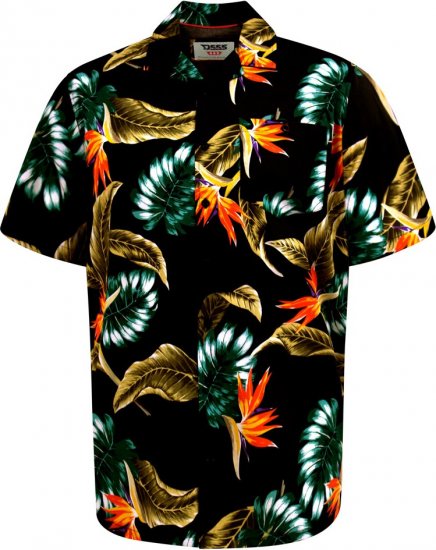 D555 Selby Hawaiian AOP Short Sleeve Revere Collar Shirt Black - Hemden - Overhemden Grote Maten Heren