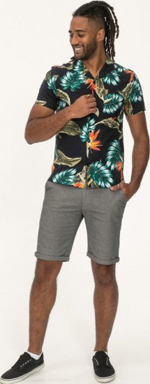 D555 Selby Hawaiian AOP Short Sleeve Revere Collar Shirt Black - Hemden - Overhemden Grote Maten Heren