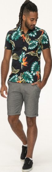 D555 Selby Hawaiian AOP Short Sleeve Revere Collar Shirt Black - Hemden - Overhemden Grote Maten Heren