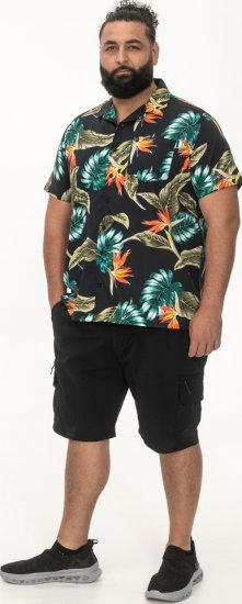D555 Selby Hawaiian AOP Short Sleeve Revere Collar Shirt Black - Hemden - Overhemden Grote Maten Heren
