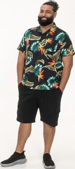 D555 Selby Hawaiian AOP Short Sleeve Revere Collar Shirt Black - Hemden - Overhemden Grote Maten Heren