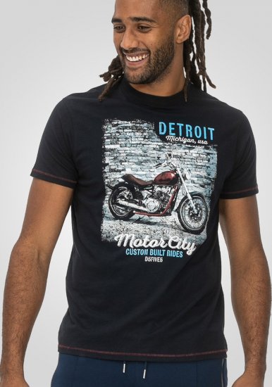 D555 Knowle Detroit Motor Bike Printed Crew Neck T-Shirt Navy - T-shirts - Grote Maten T-shirts Heren