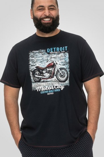 D555 Knowle Detroit Motor Bike Printed Crew Neck T-Shirt Navy - T-shirts - Grote Maten T-shirts Heren