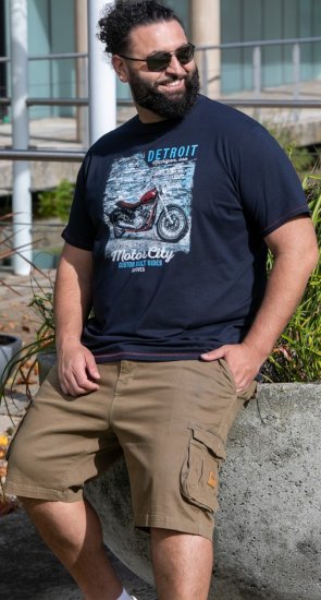 D555 Knowle Detroit Motor Bike Printed Crew Neck T-Shirt Navy - T-shirts - Grote Maten T-shirts Heren