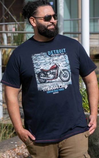 D555 Knowle Detroit Motor Bike Printed Crew Neck T-Shirt Navy - T-shirts - Grote Maten T-shirts Heren