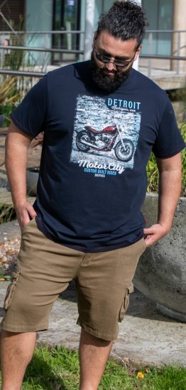 D555 Knowle Detroit Motor Bike Printed Crew Neck T-Shirt Navy - T-shirts - Grote Maten T-shirts Heren