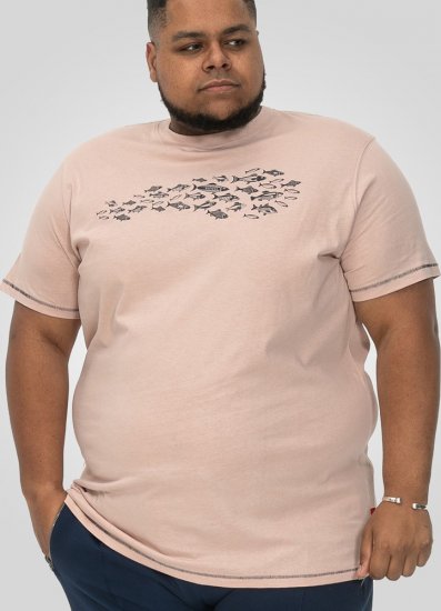 D555 Bournemouth Shoal Of Fish Printed Crew Neck T-Shirt Pink - T-shirts - Grote Maten T-shirts Heren