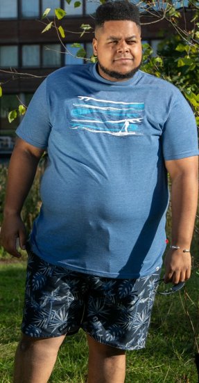 D555 Cardiff Surfer And Waves Printed Crew Neck T-shirt Denim Marl - T-shirts - Grote Maten T-shirts Heren