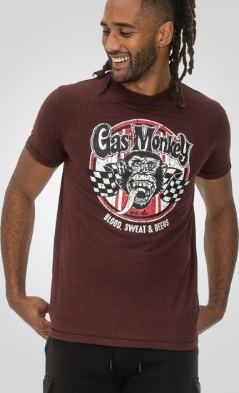 D555 Loughborough Official Gas Monkey Crew Neck T-Shirt Burgundy Black Twist - T-shirts - Grote Maten T-shirts Heren