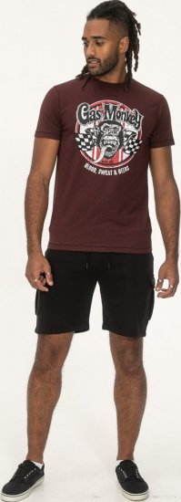 D555 Loughborough Official Gas Monkey Crew Neck T-Shirt Burgundy Black Twist - T-shirts - Grote Maten T-shirts Heren