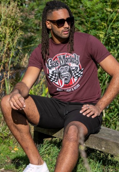 D555 Loughborough Official Gas Monkey Crew Neck T-Shirt Burgundy Black Twist - T-shirts - Grote Maten T-shirts Heren