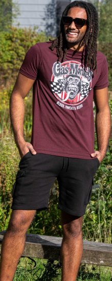 D555 Loughborough Official Gas Monkey Crew Neck T-Shirt Burgundy Black Twist - T-shirts - Grote Maten T-shirts Heren