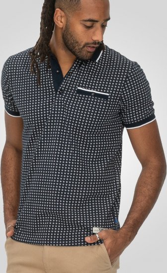 D555 Coventry AOP Polo Shirt Jacquard Collar & Ribbed Cuffs Navy - Polo shirts - Grote Maten Poloshirts Heren