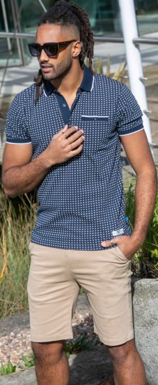 D555 Coventry AOP Polo Shirt Jacquard Collar & Ribbed Cuffs Navy - Polo shirts - Grote Maten Poloshirts Heren