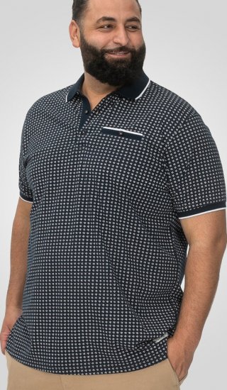 D555 Coventry AOP Polo Shirt Jacquard Collar & Ribbed Cuffs Navy - Polo shirts - Grote Maten Poloshirts Heren
