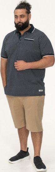 D555 Coventry AOP Polo Shirt Jacquard Collar & Ribbed Cuffs Navy - Polo shirts - Grote Maten Poloshirts Heren