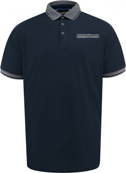 D555 Ilkeston Jacquard Collar & Cuff Short Sleeve Pique Polo Navy - Polo shirts - Grote Maten Poloshirts Heren