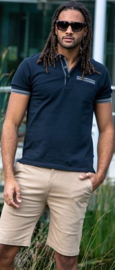 D555 Ilkeston Jacquard Collar & Cuff Short Sleeve Pique Polo Navy - Polo shirts - Grote Maten Poloshirts Heren