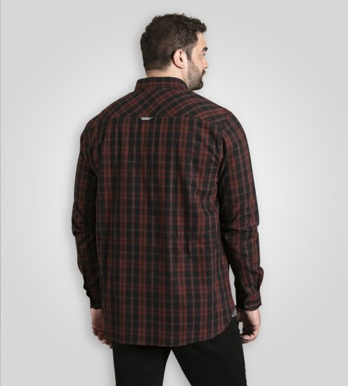 D555 Horsham Long Sleeve Shirt with Chest Pocket Burgundy/Black Check - Hemden - Overhemden Grote Maten Heren