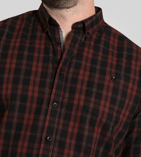 D555 Horsham Long Sleeve Shirt with Chest Pocket Burgundy/Black Check - Hemden - Overhemden Grote Maten Heren