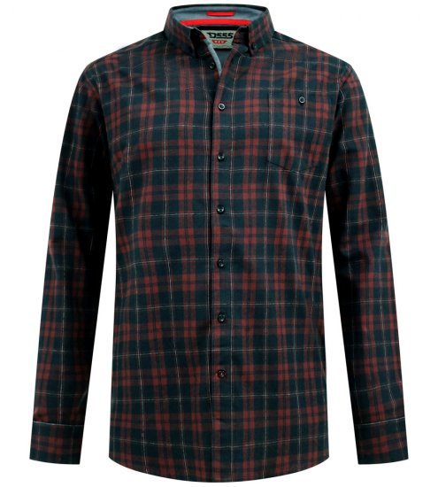 D555 Horsham Long Sleeve Shirt with Chest Pocket Burgundy/Black Check - Hemden - Overhemden Grote Maten Heren