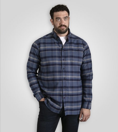 D555 Shrewsbury Long Sleeve with Chest Pocket Blue/Navy Check - Hemden - Overhemden Grote Maten Heren