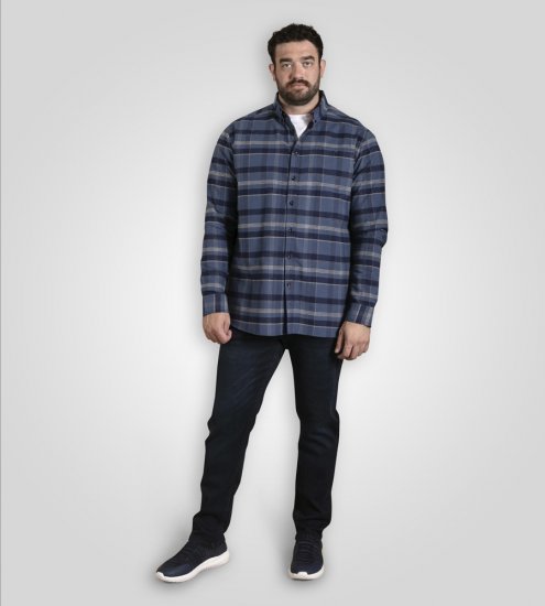D555 Shrewsbury Long Sleeve with Chest Pocket Blue/Navy Check - Hemden - Overhemden Grote Maten Heren