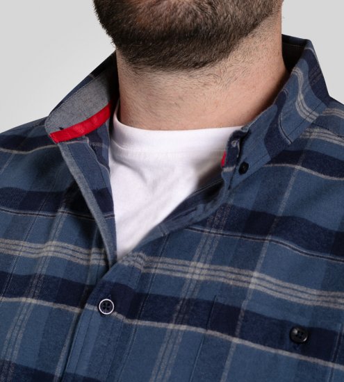 D555 Shrewsbury Long Sleeve with Chest Pocket Blue/Navy Check - Hemden - Overhemden Grote Maten Heren