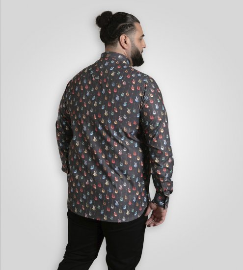 D555 Wakefield Long Sleeve AOP Guitar Printed Shirt Grey - Hemden - Overhemden Grote Maten Heren